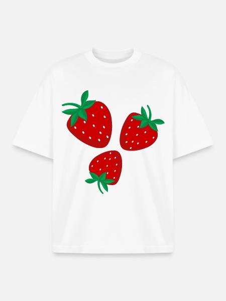 Three bright red strawberries - Boxy Heavyweight Unisex Organic T-Shirt by Stanley/Stella - white