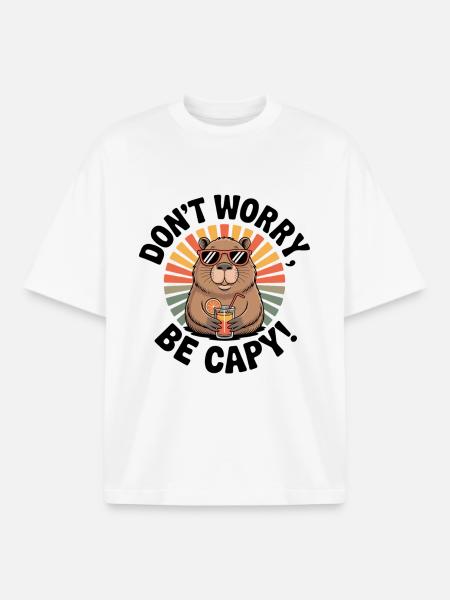Keine Sorge, sei Capy! Frontpose - Boxy Heavyweight Unisex Organic T-Shirt von Stanley/Stella - Weiß