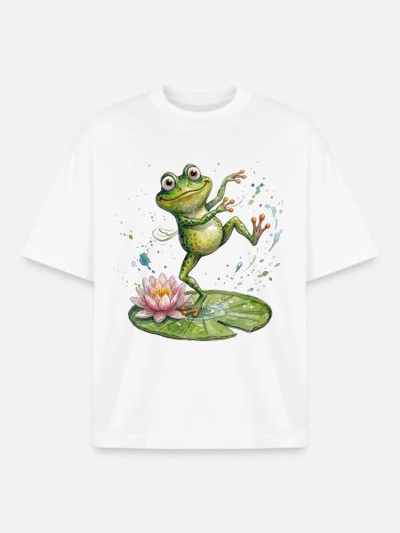 Dancing frog on the lily pad - Boxy Heavyweight Unisex Organic T-Shirt by Stanley/Stella - white