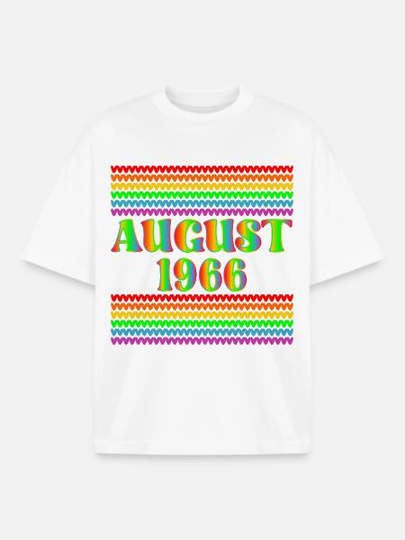 Birthday August 1966 - Rainbow - Boxy Heavyweight Unisex Organic T-Shirt by Stanley/Stella - white
