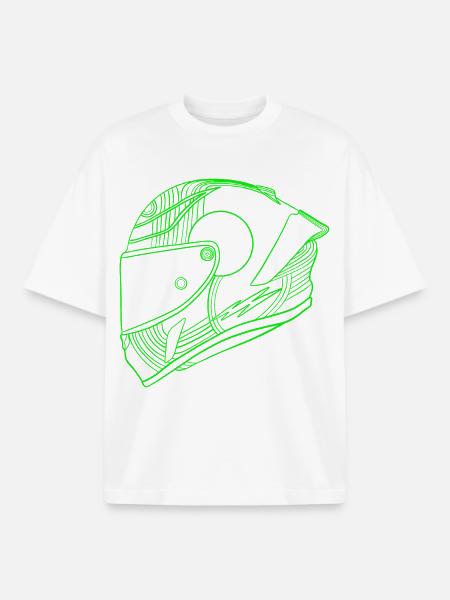 Casque vert néon - Visière - T-shirt unisexe boxy épais biologique Stanley/Stella - blanc