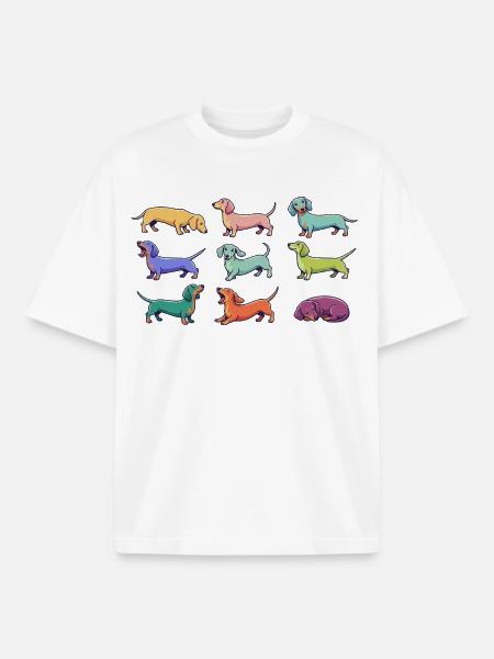 Bunte Dackel: Lustige Teckel Comic Hunde - Boxy Heavyweight Unisex Organic T-Shirt von Stanley/Stella - Weiß