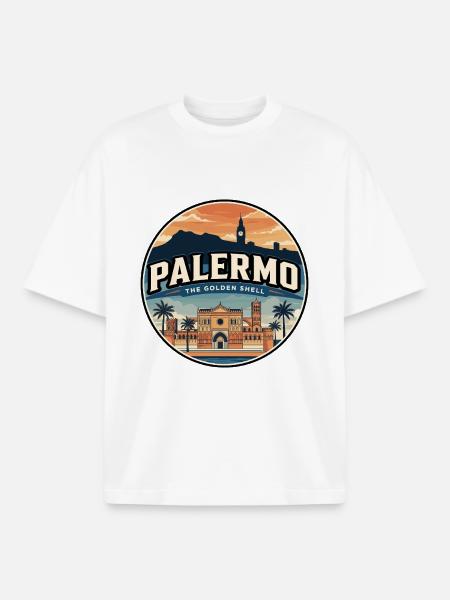 Reiseabzeichen der Kathedrale Retro Palermo - Boxy Heavyweight Unisex Organic T-Shirt von Stanley/Stella - Weiß