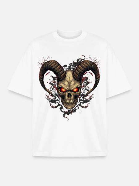 Infernal skull with horns - Boxy Heavyweight Unisex Organic T-Shirt by Stanley/Stella - white