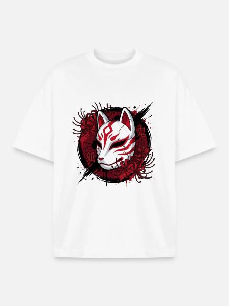 Rote Kitsune Maske im Anime-Stil - Boxy Heavyweight Unisex Organic T-Shirt von Stanley/Stella - Weiß