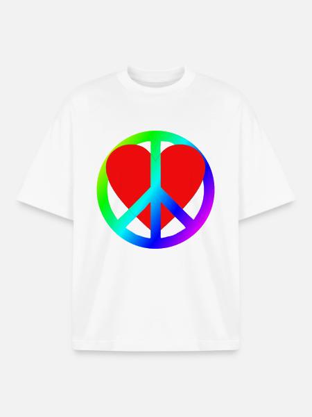 Heart Peace Rainbow Symbol - Boxy Heavyweight Unisex Organic T-Shirt by Stanley/Stella - white