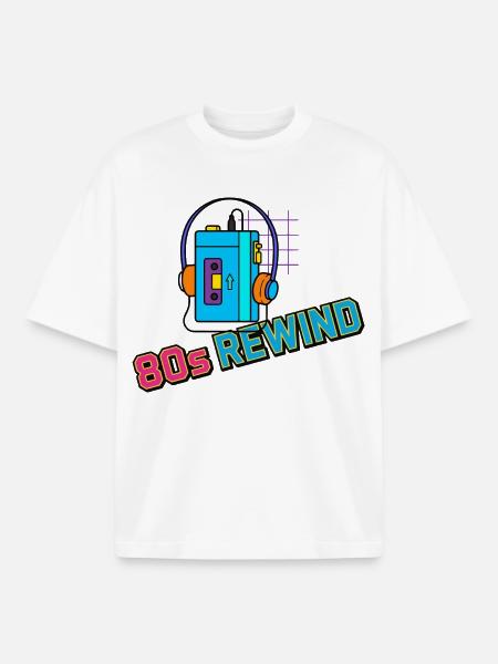 80s Rewind Cassette Headphones - Boxy Heavyweight Unisex Organic T-Shirt by Stanley/Stella - white