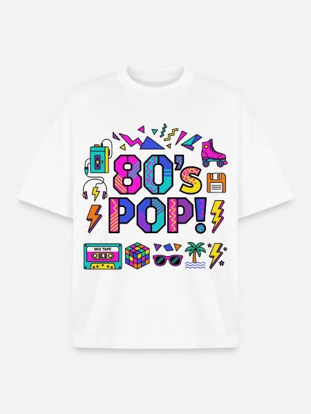 80s Neon Pop Vibe - Boxy Heavyweight Unisex Organic T-Shirt by Stanley/Stella - white