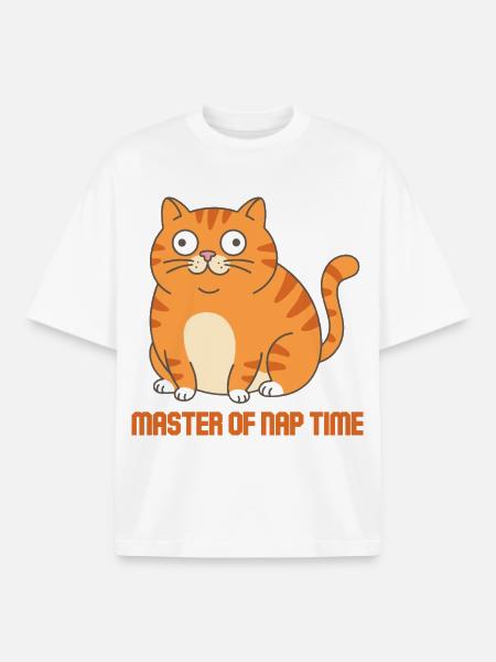 Master of Sleep Time Cat - Boxy Heavyweight Unisex Organic T-Shirt by Stanley/Stella - white