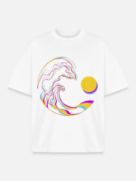 Neon Waves - Boxy Heavyweight Unisex Organic T-Shirt by Stanley/Stella - white