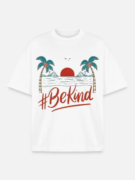 BeKind Sunset Palm Tee - Boxy Heavyweight Unisex Organic T-Shirt by Stanley/Stella - white