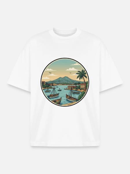 Naples Italy Mount Vesuvius Bay Sticker - Boxy Heavyweight Unisex Organic T-Shirt by Stanley/Stella - white