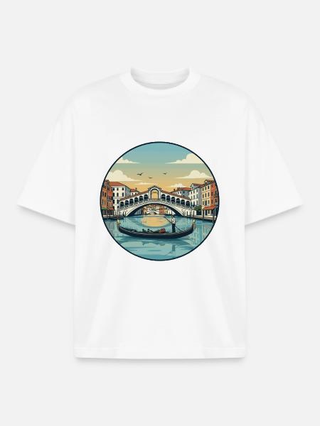 Venice Italy Rialto Bridge Gondola Sticker - Boxy Heavyweight Unisex Organic T-Shirt by Stanley/Stella - white