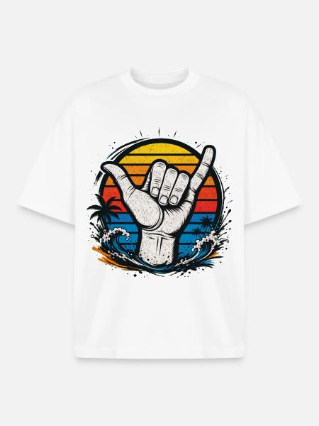 Shaka Wave Sunset Surf Vibes - Boxy Heavyweight Unisex Organic T-Shirt by Stanley/Stella - white