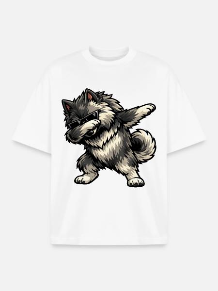 Dabbing Keeshond in comic book style - Boxy Heavyweight Unisex Organic T-Shirt by Stanley/Stella - white