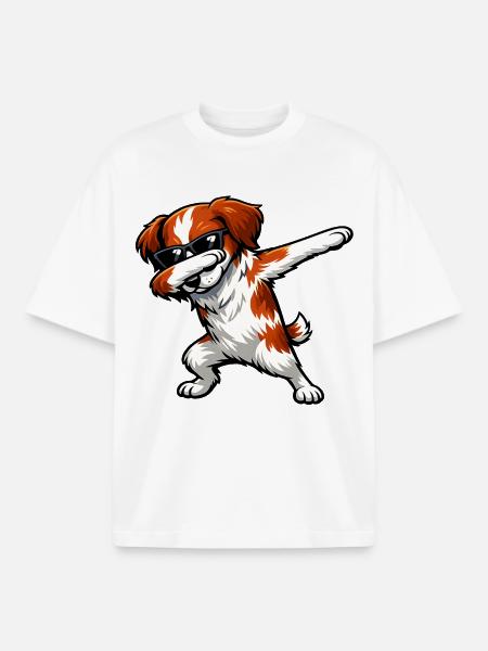 Dabbing Breton Spaniel - Boxy Heavyweight Unisex Organic T-Shirt by Stanley/Stella - white