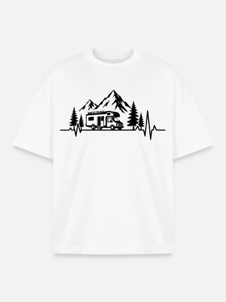 Camping elsker med hjerteslag og autocamper - Stanley/Stella unisex boxy heavyweight T-shirt økologisk - hvid