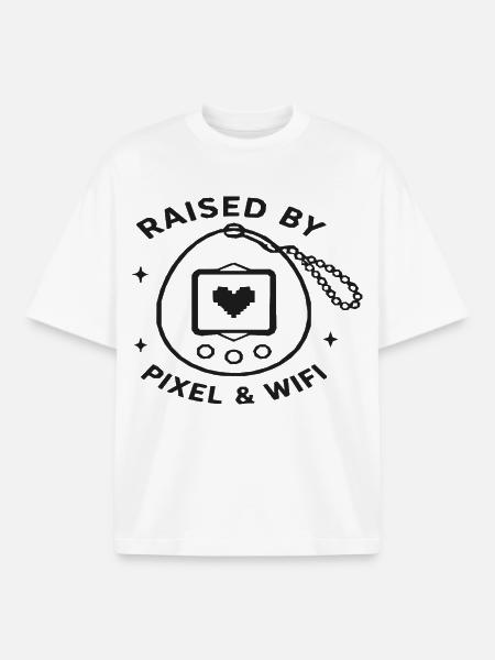 Pixel & Wi-Fi Retro Design - Boxy Heavyweight Unisex Organic T-Shirt by Stanley/Stella - white