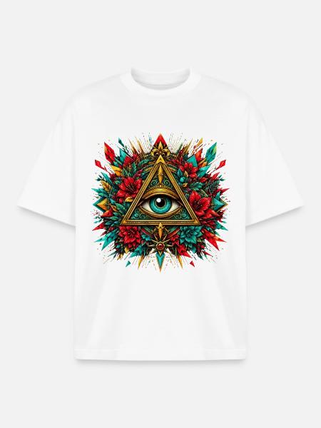 All Seeing Eye Providence Triangle Flowers - Boxy Heavyweight Unisex Organic T-Shirt by Stanley/Stella - white