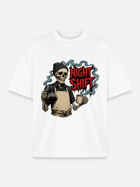 Night Shift Coffee – Barista-Skelett Nachtschicht - Boxy Heavyweight Unisex Organic T-Shirt von Stanley/Stella - Weiß