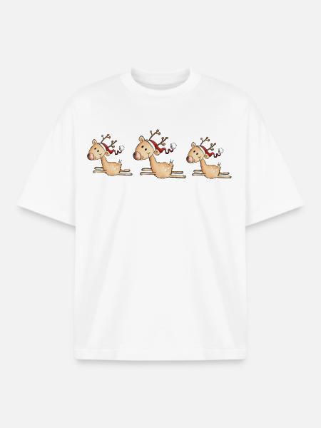Trois Renne de Noël - T-shirt unisexe boxy épais biologique Stanley/Stella - blanc