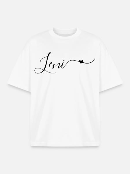 Leni Prénom Décoratif - T-shirt unisexe boxy épais biologique Stanley/Stella - blanc