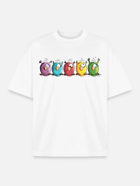 Funny Owls - Bird - Birds - Boxy Heavyweight Unisex Organic T-Shirt by Stanley/Stella - white