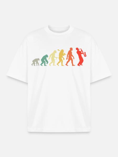 Saxophonist Evolution - Retro Saxophone Musician - Boxy Heavyweight Unisex Organic T-Shirt by Stanley/Stella - white