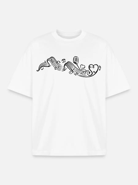 Notenblatt mit microphon, music, notes, clef - T-shirt unisexe boxy épais biologique Stanley/Stella - blanc