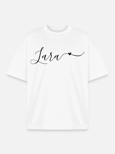 Prénom Lara Décoratif - T-shirt unisexe boxy épais biologique Stanley/Stella - blanc