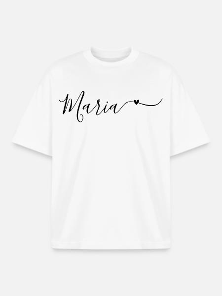 Maria Prénom Décoratif - T-shirt unisexe boxy épais biologique Stanley/Stella - blanc