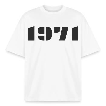 1971 - Boxy Heavyweight Unisex Organic T-Shirt by Stanley/Stella - white - Front - AI Model Male 185 light (185cm) & AI Model Female 172 dark (172cm)