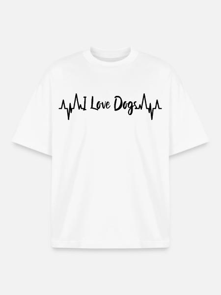 I Love Dogs Heartbeat - Boxy Heavyweight Unisex Organic T-Shirt by Stanley/Stella - white