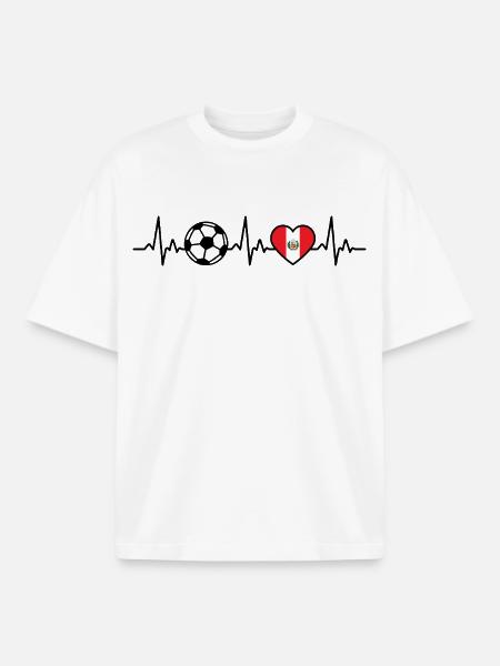 Peru Football Heartbeat Peru - Boxy Heavyweight Unisex Organic T-Shirt by Stanley/Stella - white