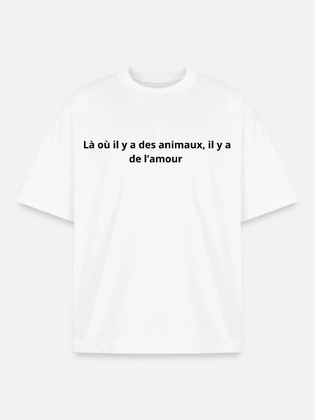 là_où_il_y_a_des_animaux_il_y_a_de_l'amour - T-shirt unisexe boxy épais biologique Stanley/Stella - blanc