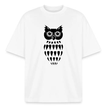 stylized Owl - Boxy Heavyweight Unisex Organic T-Shirt by Stanley/Stella - white - Front - AI Model Male 185 light (185cm) & AI Model Female 172 dark (172cm)