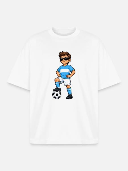 Soccer Boy Fan d’Argentine Drapeau argentin - T-shirt unisexe boxy épais biologique Stanley/Stella - blanc