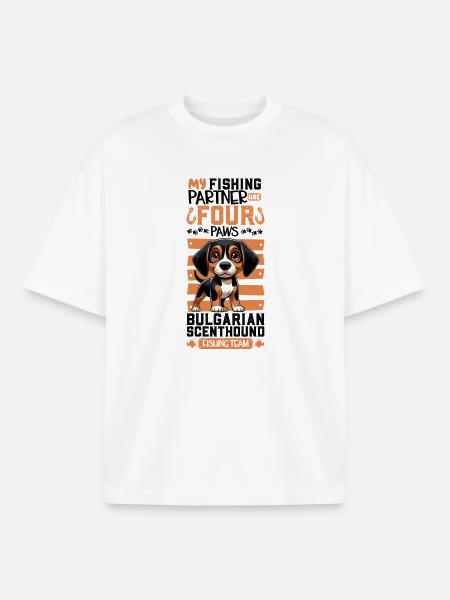 Fishing and Bulgarian Scenthound - Boxy Heavyweight Unisex Organic T-Shirt by Stanley/Stella - white