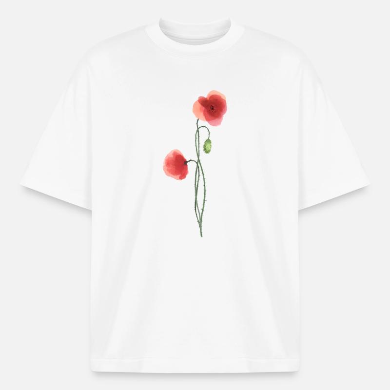 Blume: roter Mohn - Boxy Heavyweight Unisex Organic T-Shirt von Stanley/Stella - Weiß