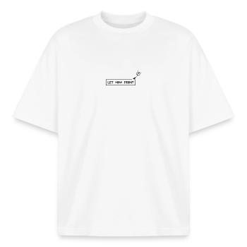 LAISSER. LUI. IMPRIMER - T-shirt unisexe boxy épais biologique Stanley/Stella - blanc - Devant - AI Model Male 185 light (185cm) & AI Model Female 172 dark (172cm)