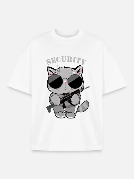 Cat Security Agent with Gun - Boxy Heavyweight Unisex Organic T-Shirt by Stanley/Stella - white