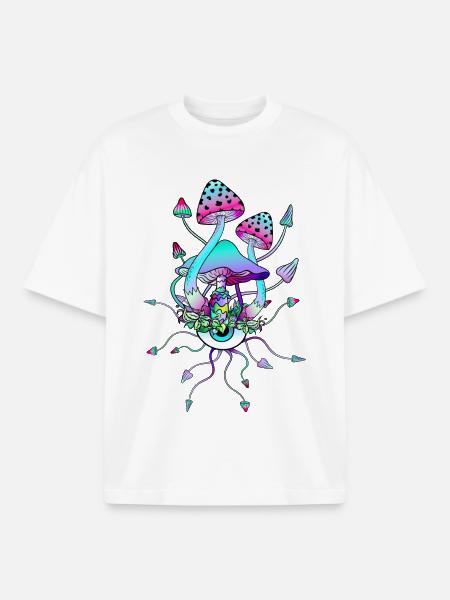 Magic Mushrooms Mushroom Eyes Art - Boxy Heavyweight Unisex Organic T-Shirt by Stanley/Stella - white