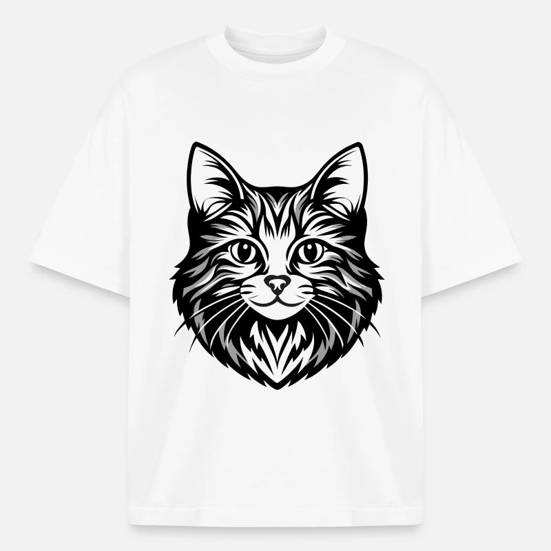 Illustration complexe de visage de chat - T-shirt unisexe épais coupe boxy Stanley/Stella - blanc
