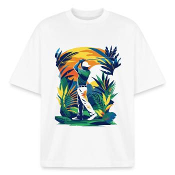 Golfer - Boxy Heavyweight Unisex Organic T-Shirt by Stanley/Stella - white - Front - AI Model Male 185 light (185cm) & AI Model Female 172 dark (172cm)