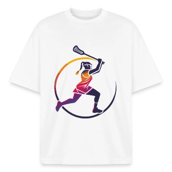 Lacrosse Frau - Boxy Heavyweight Unisex Organic T-Shirt von Stanley/Stella - Weiß - Vorne - AI Model Male 185 light (185cm) & AI Model Female 172 dark (172cm)