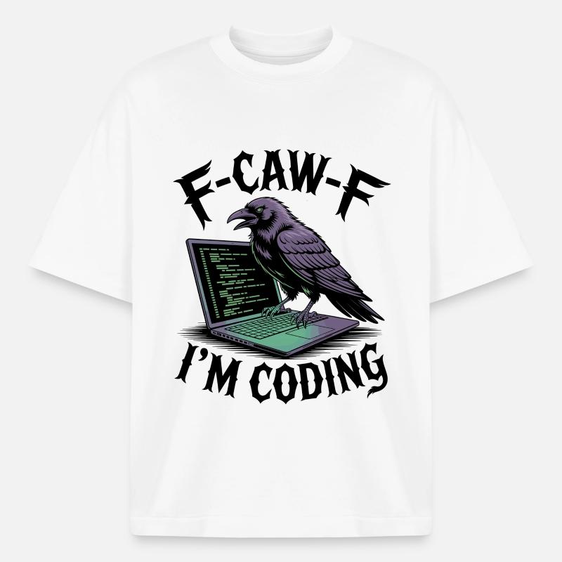 RabenCoder: Code Raven on the laptop - Heavyweight Boxy Unisex T-Shirt by Stanley/Stella - white