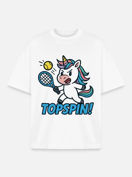 Topspin! Enhjørning Tennis Humor Kraft - Stanley/Stella unisex boxy heavyweight T-shirt økologisk - hvid