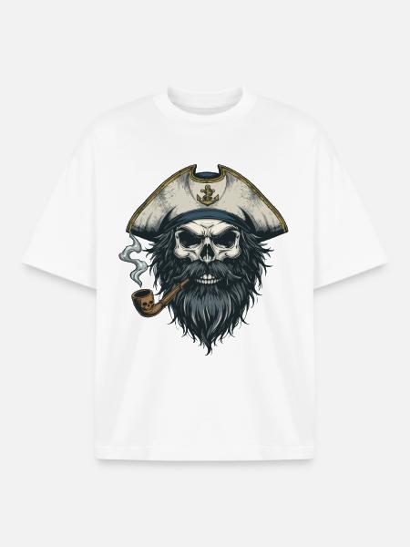 Kaptajn Skull Sailor Nautisk Sea Lake Båd - Stanley/Stella unisex boxy heavyweight T-shirt økologisk - hvid