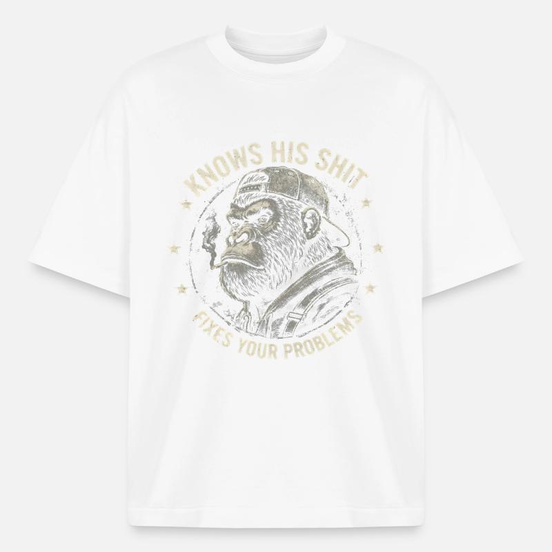 Gorilla Fixer: Problem-Solver Attitude - Boxy Heavyweight Unisex Organic T-Shirt by Stanley/Stella - white