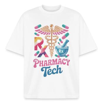 Rx Tech Pharmacy Art - Boxy Heavyweight Unisex Organic T-Shirt by Stanley/Stella - white - Front - AI Model Male 185 light (185cm) & AI Model Female 172 dark (172cm)